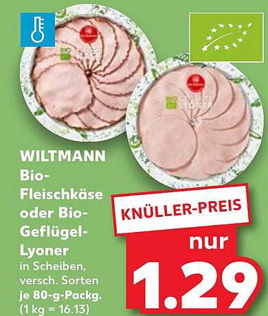 WILTMANN Bio-Fleischkäse oder Bio-Geflügel-Lyoner in Scheiben, versch. Sorten