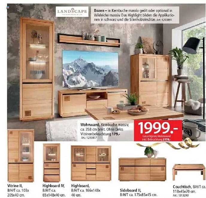 Wohnwand in Kernbuche massiv