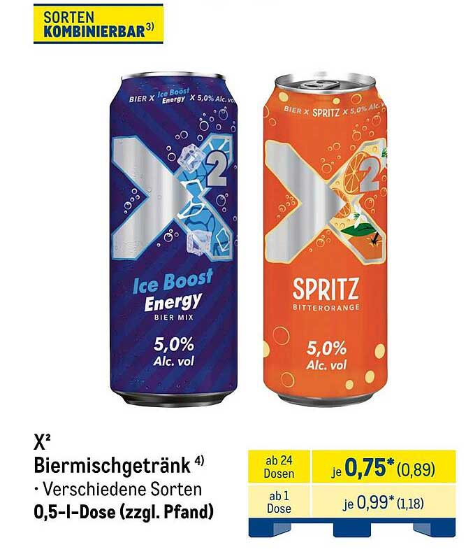 X² Biermischgetränk - Ice Boost Energy und Spritz Bitterorange