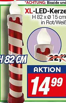 XL-LED-Kerze H 82 x Ø 15 cm in Rot/Weiß