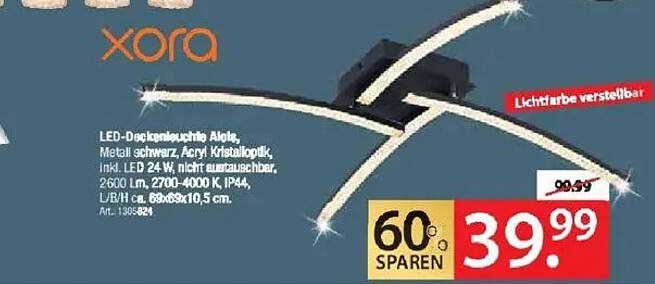 XORA LED-Deckenleuchte Aleta, Metall schwarz, Acryl, Kristalloptik