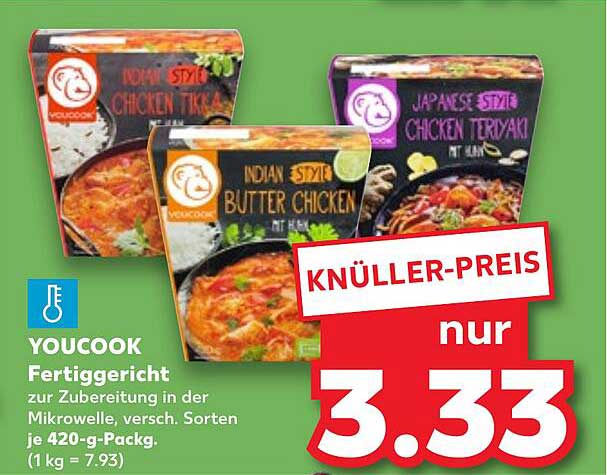 YOUCOOK Fertiggericht zur Zubereitung in der Mikrowelle, 420-g-Packung, verschiedene Sorten