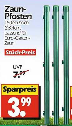 Zaun-Pfosten 150cm hoch Ø3,4cm, passend für Euro-Garten-Zaun