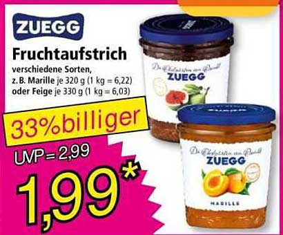 Zuegg Fruchtaufstrich verschiedene Sorten, z. B. Marille oder Feige