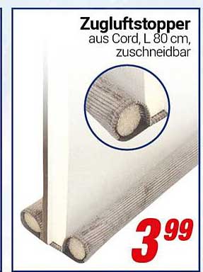 Zugluftstopper aus Cord, L 80 cm, zuschneidbar