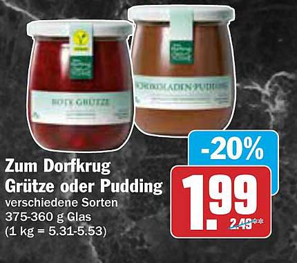 Zum Dorfkrug Grütze oder Pudding verschiedene Sorten 375-360 g Glas