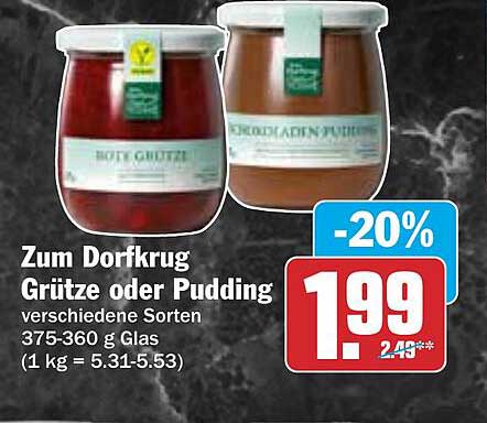Zum Dorfkrug Grütze oder Pudding verschiedene Sorten 375-360 g Glas
