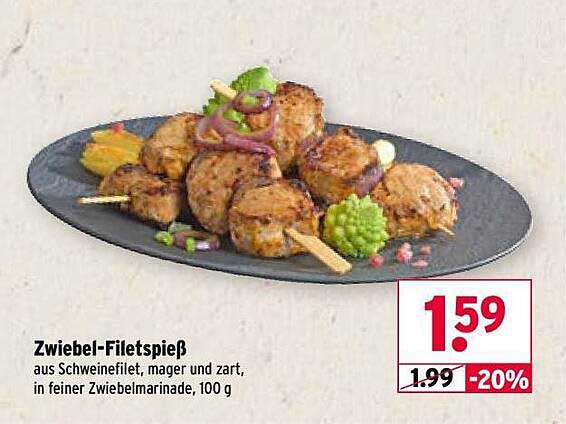 Zwiebel-Filetspieß aus Schweinefilet, mager und zart, in feiner Zwiebelsauce, 100 g