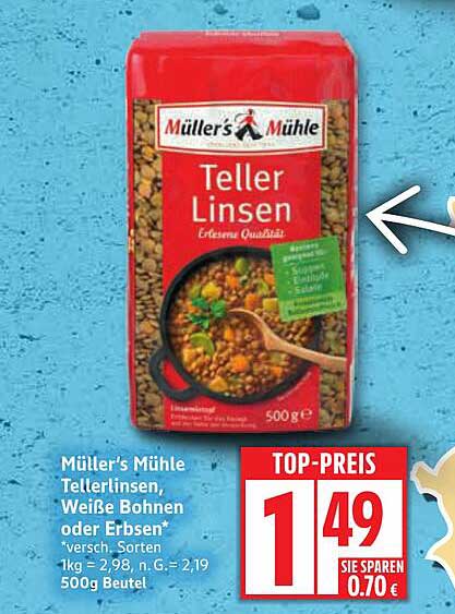 Müller's Mühle Tellerlinsen, Weiße Bohnen oder Erbsen