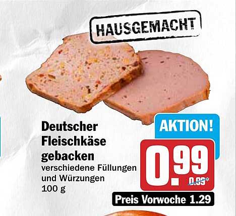 Deutscher Fleischkäse gebacken verschiedene Füllungen und Würzungen 100 g