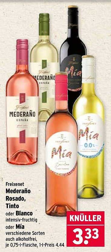 Freixenet Mederaño Rosado, Tinto oder Blanco intensiv-fruchtig oder Mía verschiedene Sorten auch alkoholfrei