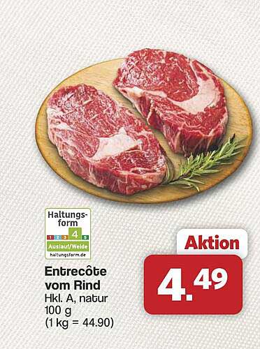 Entrecôte vom Rind Hkl. A, natur 100 g