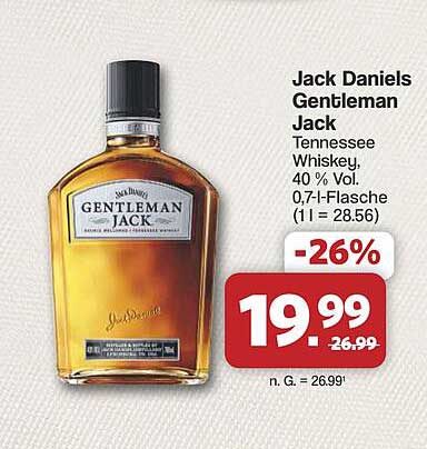 Jack Daniels Gentleman Jack Tennessee Whiskey, 40 % Vol. 0,7-l-Flasche