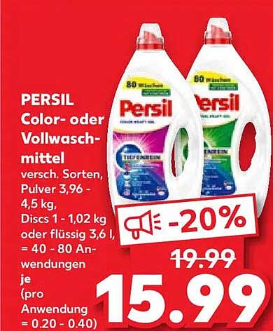 PERSIL Color- oder Vollwaschmittel versch. Sorten, Pulver 3,96 - 4,5 kg, Discs 1,02 kg oder flüssig 3,6 l