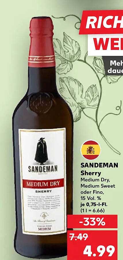 SANDEMAN Sherry Medium Dry, Medium Sweet oder Fino, 15 Vol. % je 0,75-l-Fl.