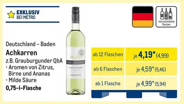 Achkarren Grauburgunder QbA 0,75 l-Flasche - Exklusiv bei METRO