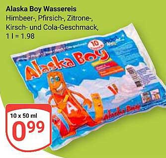 Alaska Boy Wassereis 10 x 50 ml – Himbeer, Pfirsich, Zitrone, Kirsche und Cola