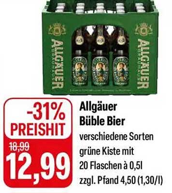 Allgäuer Büble Bier – verschiedene Sorten in grüner Kiste