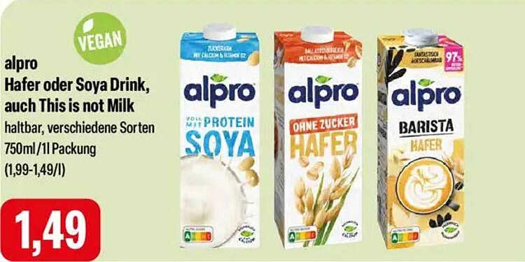 alpro Hafer oder Soya Drink, auch This is not Milk 750ml