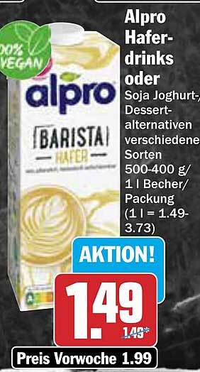 Alpro Haferdrinks oder Soja Joghurt- Dessertalternativen verschiedene Sorten 500-400 g