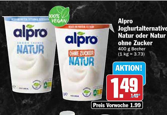 Alpro Joghurtalternative Natur oder Natur ohne Zucker 400 g Becher