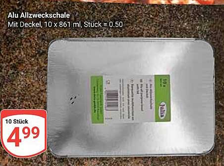Alu Allzweckschale mit Deckel, 10 x 861 ml, Stück = 0,50
