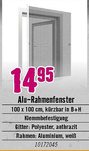 Alu-Rahmenfenster 100 x 100 cm, kürzbar in B+H