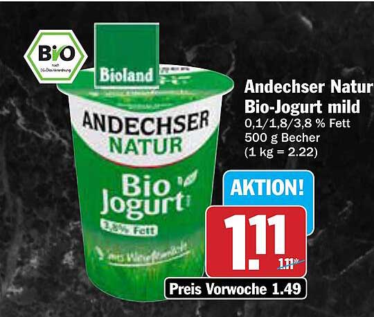 Andechser Natur Bio-Jogurt mild 500 g Becher