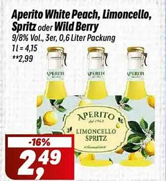Aperito White Peach, Limoncello, Spritz oder Wild Berry - 3er Packung