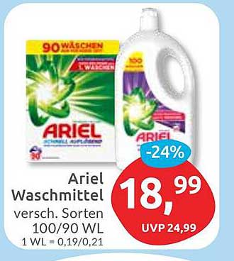 Ariel Waschmittel verschiedene Sorten 100/90 WL