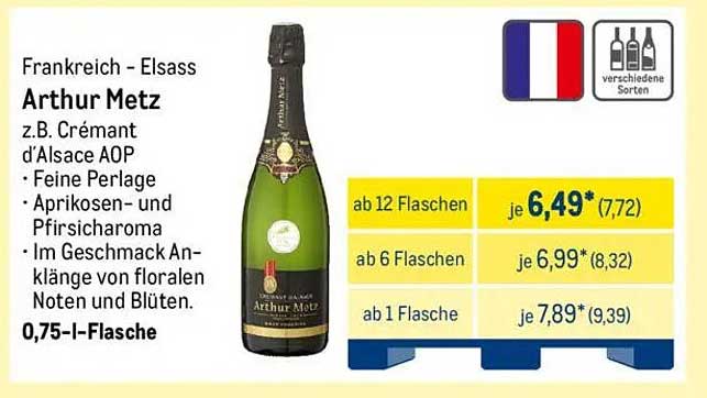 Arthur Metz Crémant d'Alsace AOP – 0,75 l-Flasche