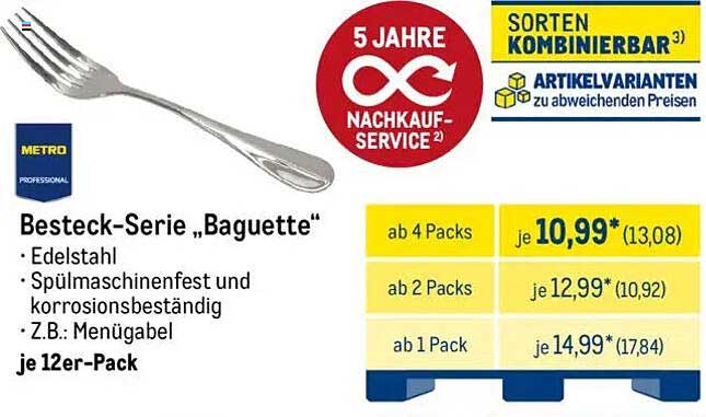 Besteck-Serie „Baguette“ - Edelstahl, spülmaschinenfest und korrosionsbeständig