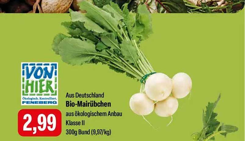 Bio-Mairüben aus ökologischem Anbau 300g Bund