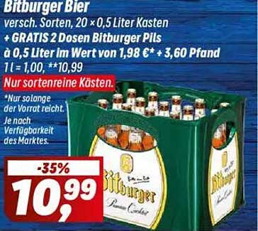 Bitburger Bier - 20 x 0,5 Liter Kasten + GRATIS 2 Dosen Bitburger Pils
