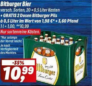 Bitburger Bier Kasten 20 x 0,5 Liter + GRATIS 2 Dosen