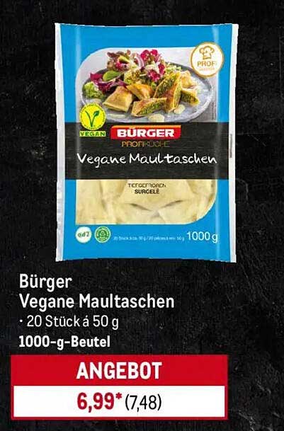 Bürger Vegane Maultaschen - 20 Stück à 50 g