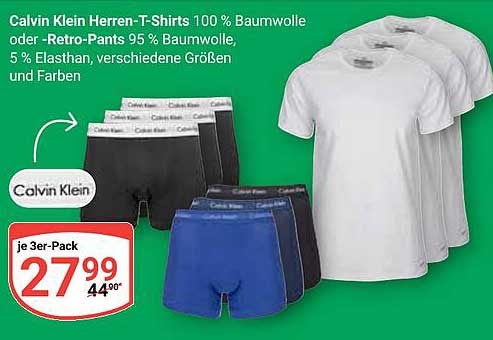 Calvin Klein Herren-T-Shirts 100 % Baumwolle oder -Retro-Pants 95 % Baumwolle, 5 % Elasthan, verschiedene Größen und Farben