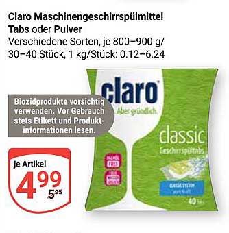 Claro Maschinengeschirrspülmittel Tabs oder Pulver - verschiedene Sorten