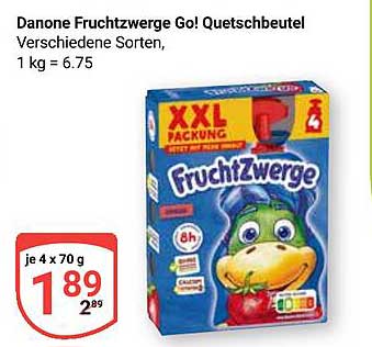 Danone Fruchtzwerge Go! Quetschbeutel, 4 x 70 g