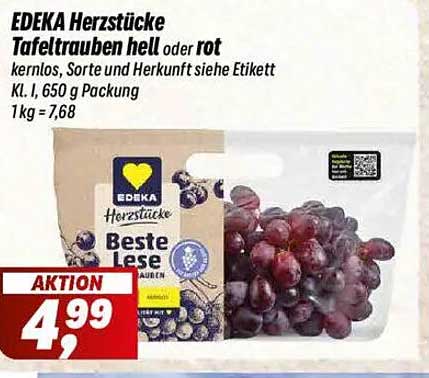 EDEKA Herzstücke Tafeltrauben hell oder rot, 650 g