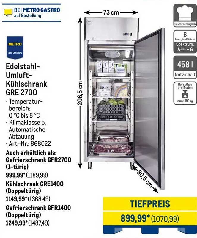 Edelstahl-Umluft-Kühlschrank GRE 2700