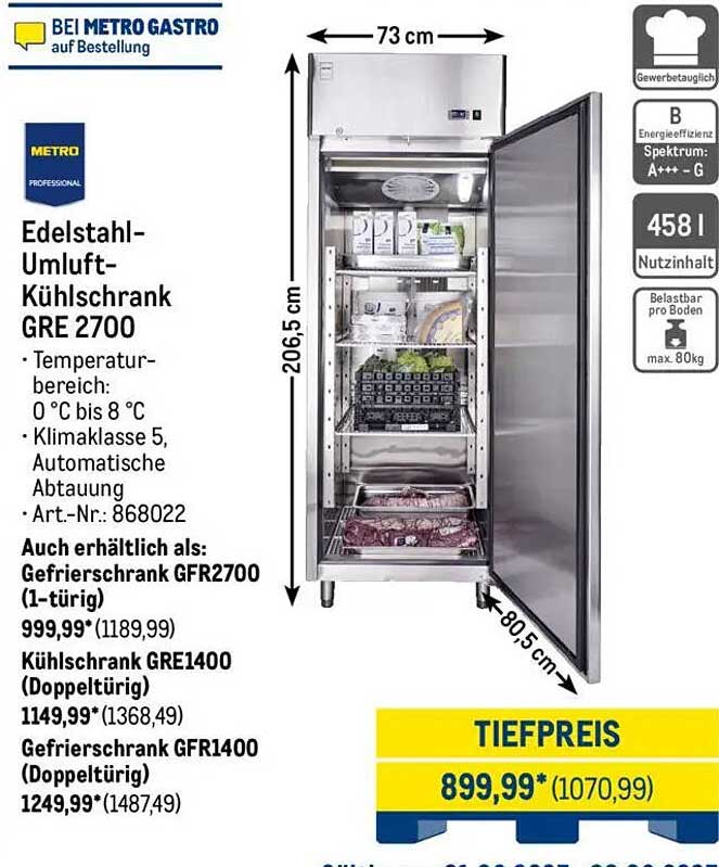 Edelstahl-Umluft-Kühlschrank GRE 2700