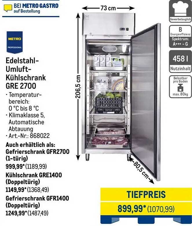 Edelstahl-Umluft-Kühlschrank GRE 2700