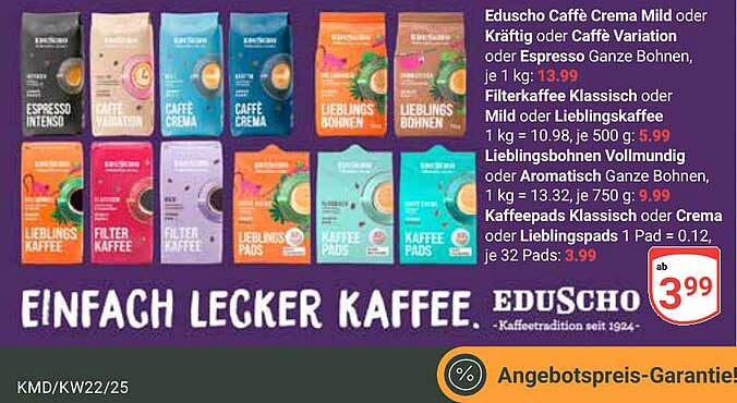 Eduscho Caffè Crema, Filterkaffee und Kaffepads ab 3,99 €