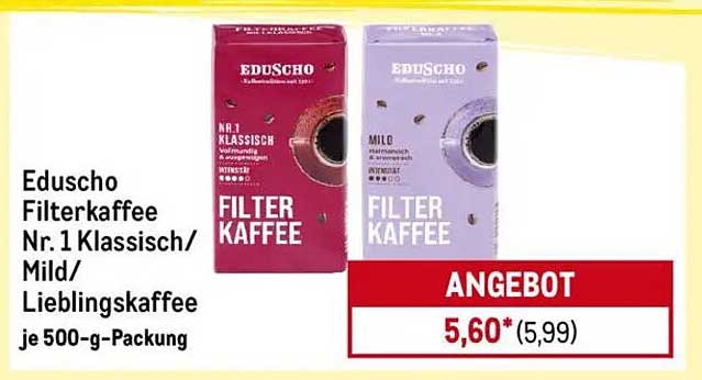 Eduscho Filterkaffee Nr. 1 Klassisch/Mild/Lieblingskaffee je 500-g-Packung