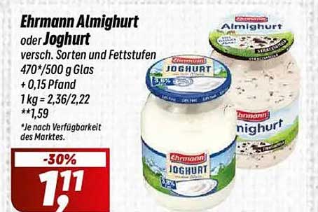 Ehrmann Almighurt oder Joghurt 470 g - Jetzt 30% günstiger!
