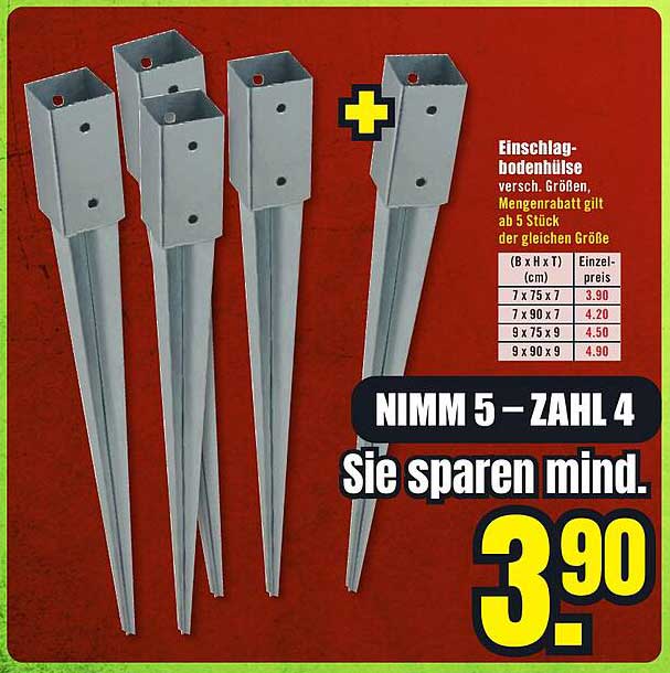 Einschlagbodenhülsen in verschiedenen Größen - Aktion Nimm 5 - Zahl 4