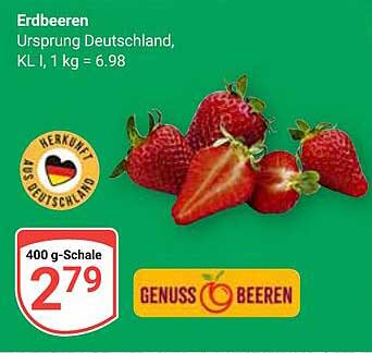 Erdbeeren, Ursprung Deutschland, KL I, 400 g-Schale für nur 2,79 €