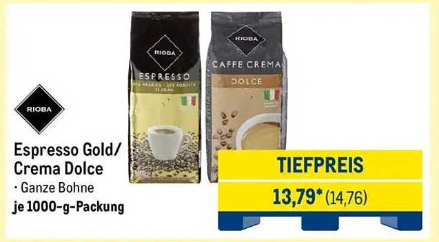 Espresso Gold/Creama Dolce - Ganze Bohne je 1000-g-Packung