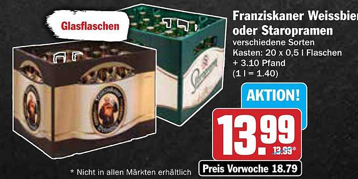 Franziskaner Weissbier oder Staropramen, verschiedene Sorten